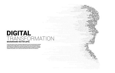 Piksel dönüşümünden sonra insan kafası vektör silueti. İnsanlığın geleceğini ve teknolojisini kavra