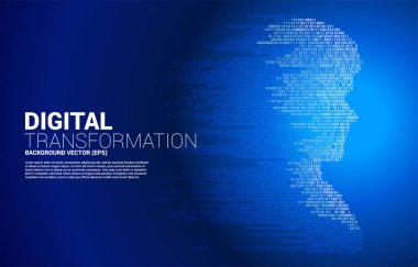 Piksel dönüşümünden sonra insan kafası vektör silueti. İnsanlığın geleceğini ve teknolojisini kavra