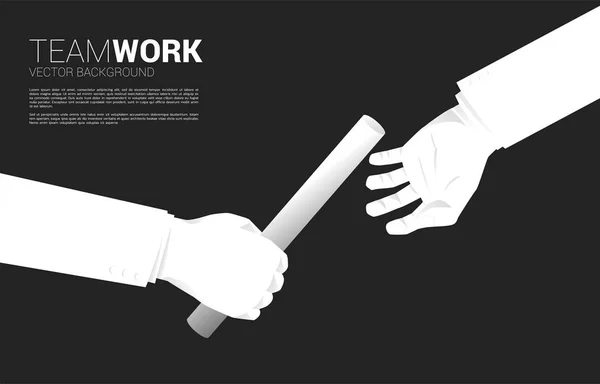 Close up hand passing baton in relay race between businessman. Business concept for teamwork and partnership — Stock Vector