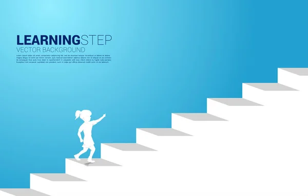 女孩在楼梯上奔跑的轮廓。 教育步骤的概念。孩子们玩和学 — 图库矢量图片