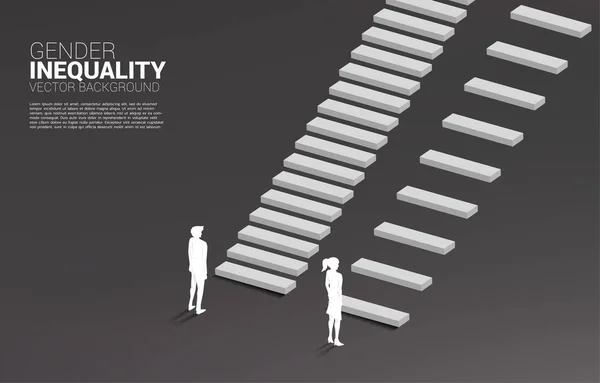 Hombre de negocios con un paso adelante más fácil que la mujer de negocios. Concepto de desigualdad de género en los negocios y obstáculo en la trayectoria profesional de la mujer — Vector de stock