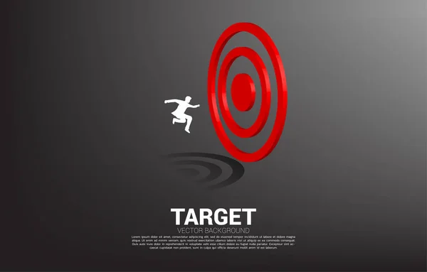 Silhouette of businessman jump to target dartboard. Concept of vision mission and goal of business — 스톡 벡터