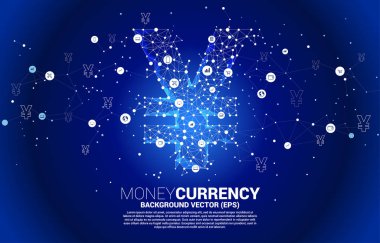 Polygon nokta bağlantı hattı ve simgesinden Çin yuanı ve Japon para birimi simgesi. Çin ve Japonya 'nın finansal ağ bağlantısı kavramı.