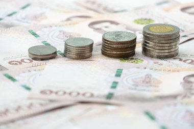 Thai Bath para bankasında bozuk paradan bar tablosunu kapat