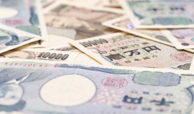 Japon para birimi yen banknotunu kapatın. Arkaplan yetkileri