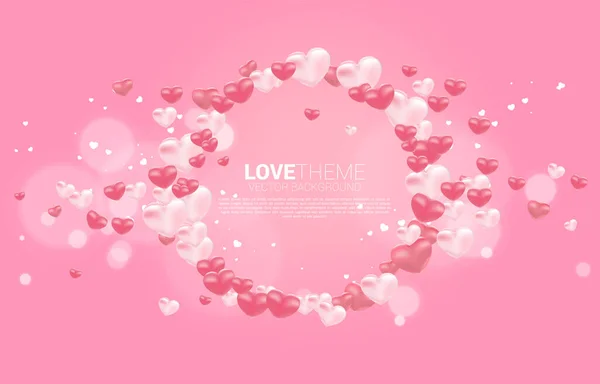 Coração 3D balão gráfico círculo frame fundo conceito. Dia dos namorados e banner tema do amor e cartaz —  Vetores de Stock
