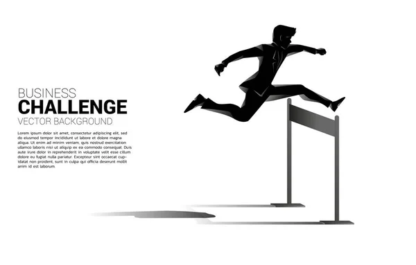 Silueta hombre de negocios saltando a través de obstáculos obstáculo. Concepto de fondo para obstáculos y desafíos en los negocios — Archivo Imágenes Vectoriales