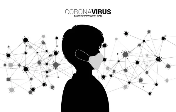 マスクと粒子Wuhanまたはコラナウイルスの背景を持つシルエットの男 インフルエンザや病気の概念 — ストックベクタ