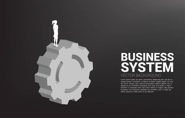 Silhouette Businesswoman Standing Big Gear Concept Business Management Control — Stock Vector