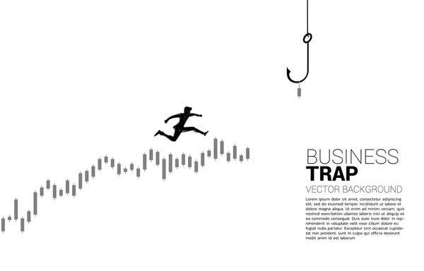 Silhueta Homem Negócios Pulando Mais Alto Gráfico Vela Com Gancho — Vetor de Stock
