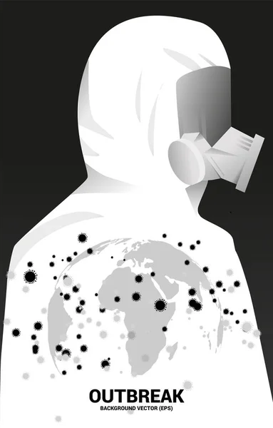 Baju Hazmat Putih Dengan Topeng Penuh Dan Partikel Virus Seluruh - Stok Vektor