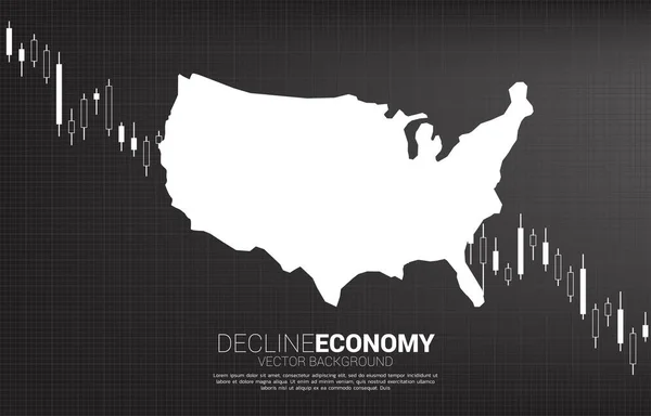 Gráfico Vela Para Baixo Com Mapa Dos Eua Conceito Economia — Vetor de Stock