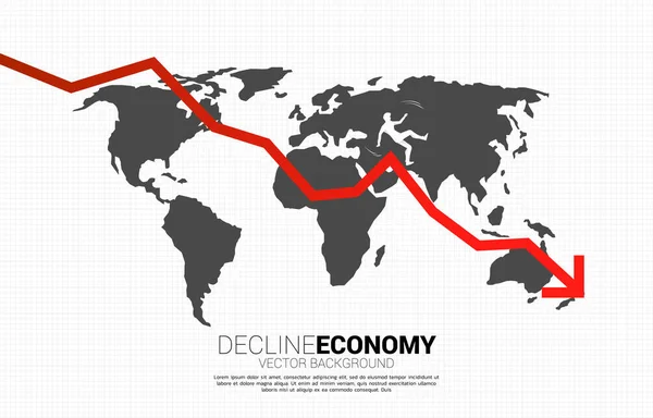 Downturn Grafiek Met Wereldkaart Kaarsengrafiek Begrip Achteruitgang Van Wereldeconomie — Stockvector