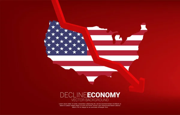 Gráfico Desaceleración Con Bandera Mapa Concepto Economía Declive América — Vector de stock