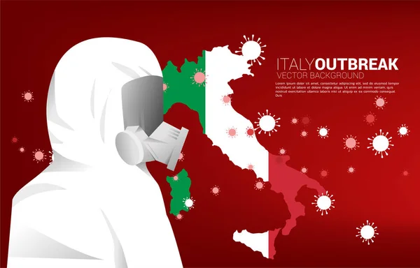 Italy Map People Hazmat Particle Corona Virus Background Concept Italy — Stock Vector