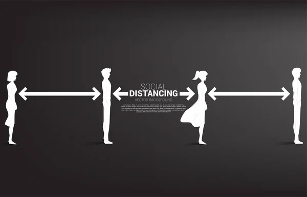 Silhouette Homme Femme Debout Distance Pour Éviter Virus Concept Distanciation — Image vectorielle