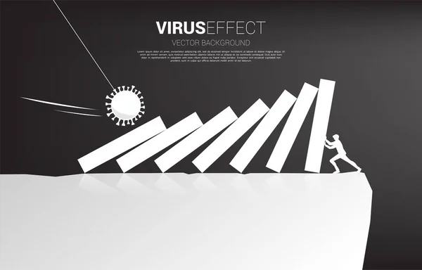 Silhouette Businessman Falling Domino Effect Corona Virus Drop Valley Concept — Stock Vector