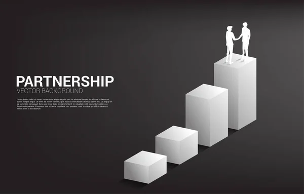 成长图上商人握手的轮廓 小组工作伙伴关系与合作的概念 — 图库矢量图片