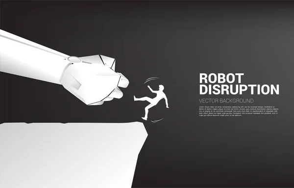 ロボットの手で崖から落ちてくるビジネスマンのシルエット 事業の混乱からの危機の概念 — ストックベクタ