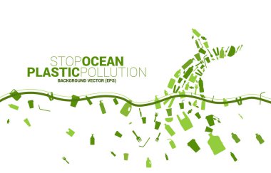 Plastik paket ve ürün ikonundan şekillendirilmiş balina masalı. Okyanus plastik kirliliği için arka plan. Kendinize iyi bakın ve çevreyi koruyun. Plastiğe hayır de.