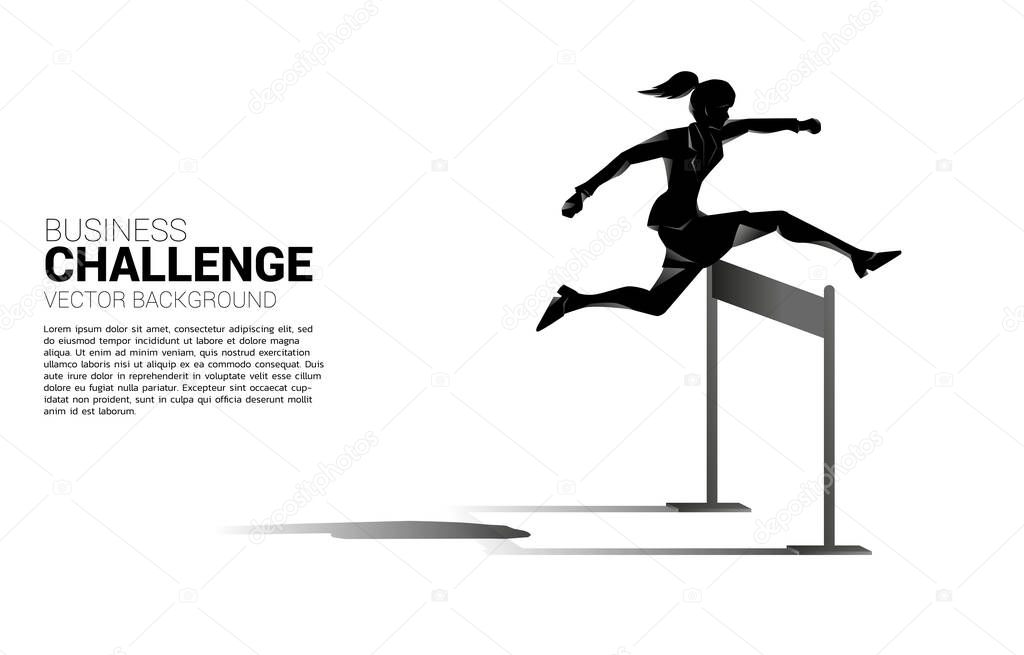 Silhouette businesswoman jumping across hurdles obstacle. Background concept for Obstacle and challenge in business