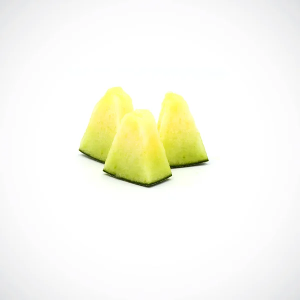 Cantaloupe Melon, with green flesh on the White Blackground. — Stock Photo, Image