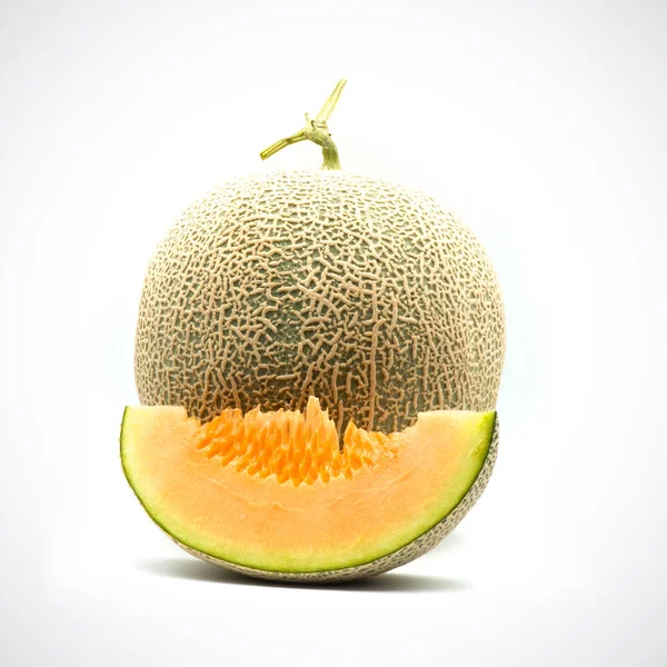 Cantaloupe Meloen, met Oranje vlees op de White Blackground. — Stockfoto