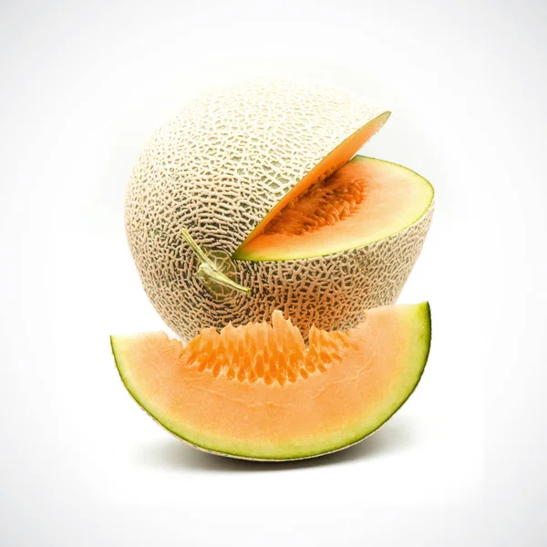 Cantaloupe Meloen, met Oranje vlees op de White Blackground. — Stockfoto