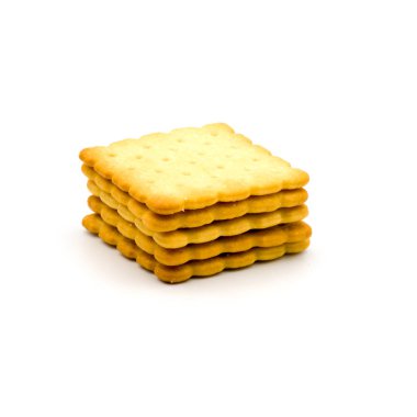  Beyaz arkaplanda izole edilmiş kraker yığını