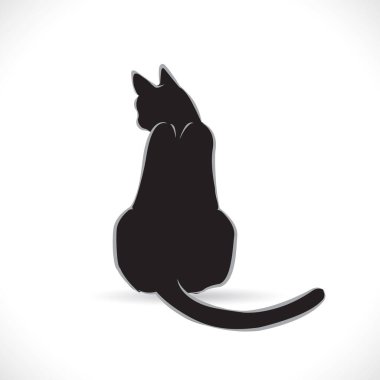 Beyaz arka planda izole edilmiş, şirin kedi vektör afişi, çizgi sanat tarzı..
