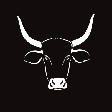 İnek kafası tasarımı, logo tasarımı, Çiftlik Hayvanları, Siyah beyaz resim, Çizgi Hayvanı, siyah arka planda.  