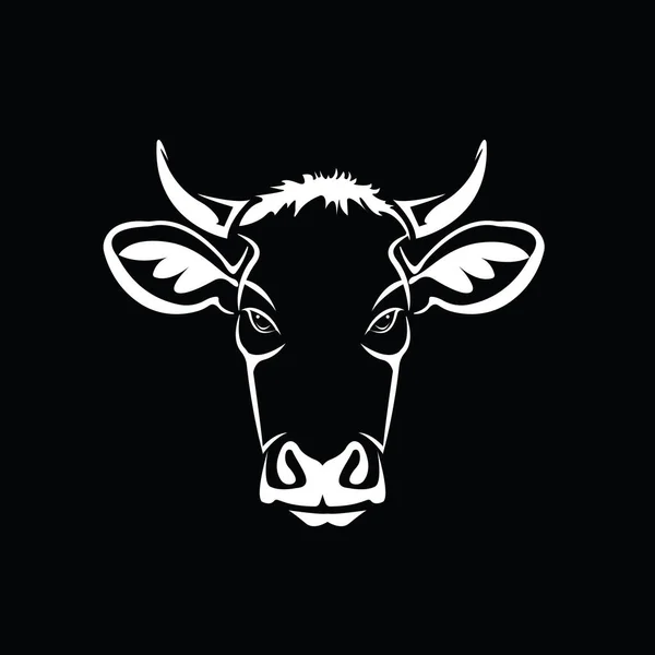 图像奶牛头像设计 标志设计 黑白图片 线条动物 黑色背景 — 图库矢量图片
