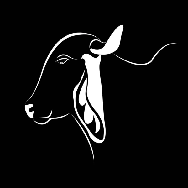 画像のベクトル牛の頭のデザイン ロゴデザイン ファーム動物 黒と白の画像 ライン動物 黒の背景に — ストックベクタ