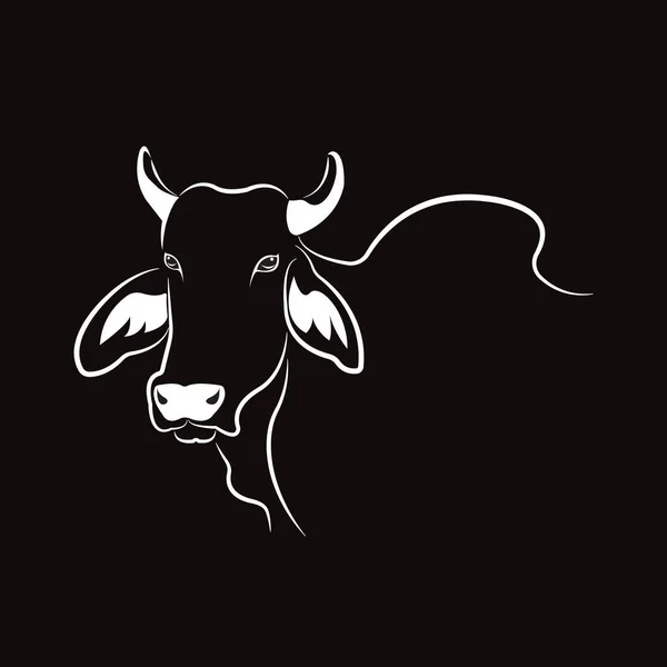 画像のベクトル牛の頭のデザイン ロゴデザイン ファーム動物 黒と白の画像 ライン動物 黒の背景に — ストックベクタ