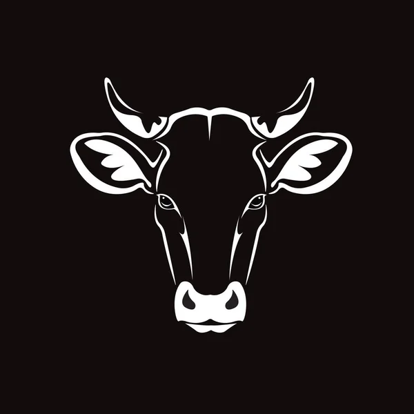 图像奶牛头像设计 标志设计 黑白图片 线条动物 黑色背景 — 图库矢量图片