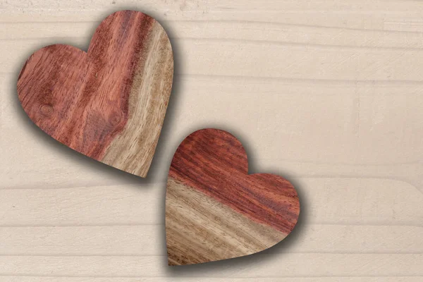 Dvě Dřevěné Srdce Tvaru Dřevěné Srdce Tvaru Pozadí — Stock fotografie