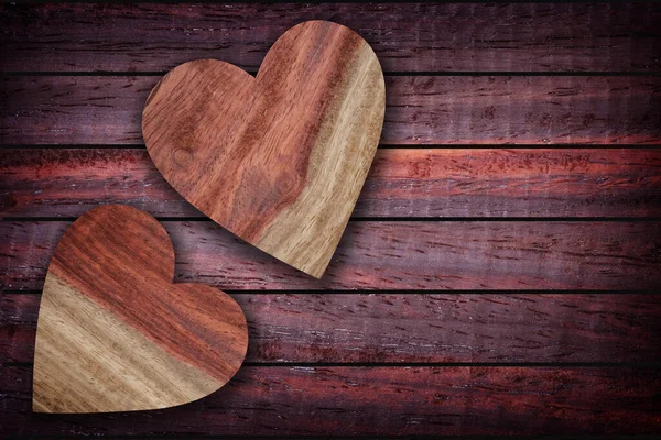 Two Wooden Heart Shaped Wood Heart Shape Background — Stock Photo, Image