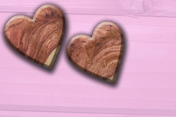 Zwei Hölzerne Herzförmige Holz Herzförmige Hintergrund — Stockfoto