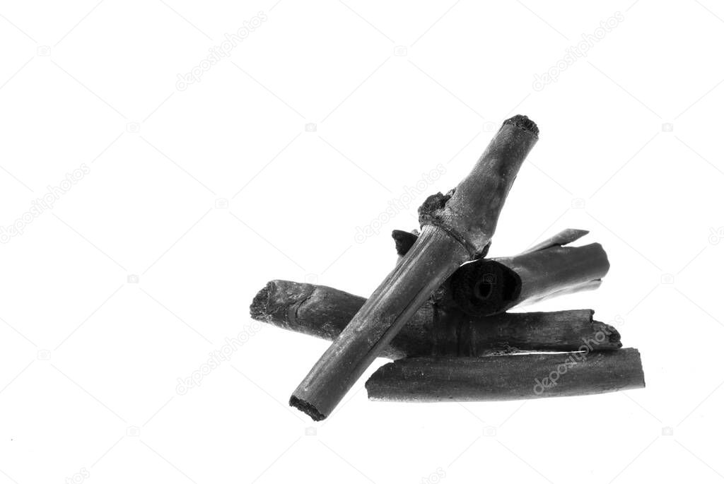 Natural bamboo charcoal isolated on the white background.