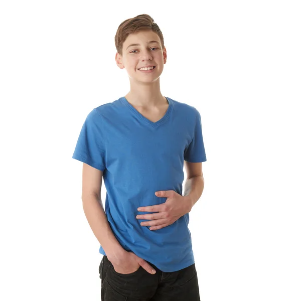 Bonito adolescente menino sobre branco isolado fundo — Fotografia de Stock