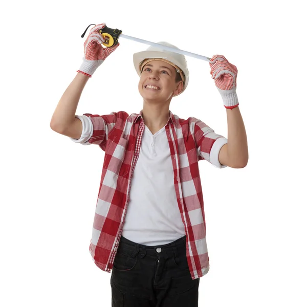 Bonito adolescente menino sobre branco isolado fundo — Fotografia de Stock