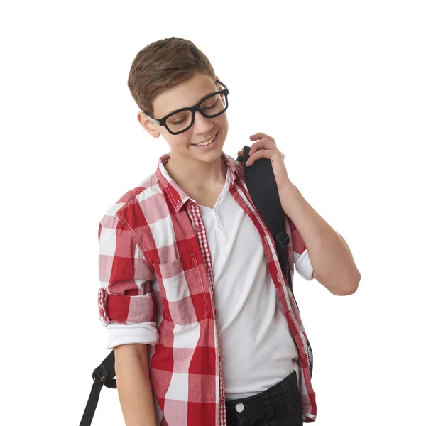 Bonito adolescente menino sobre branco isolado fundo — Fotografia de Stock