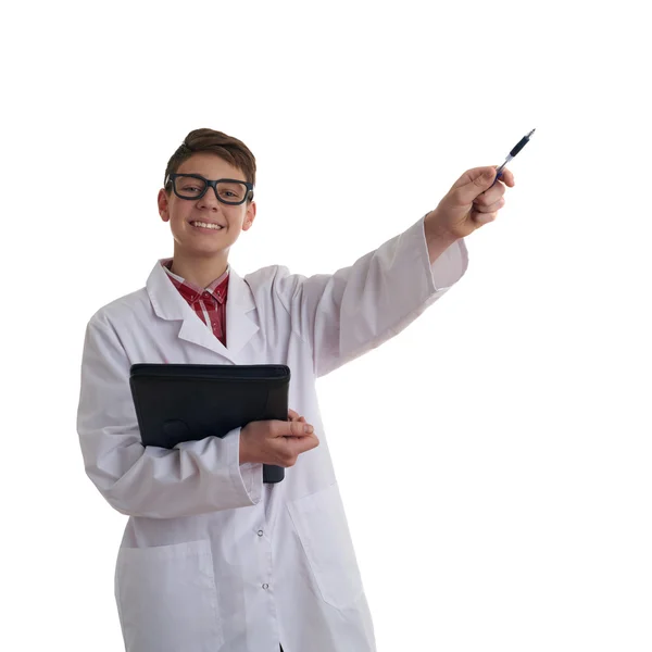 Lindo adolescente chico sobre blanco aislado fondo — Foto de Stock