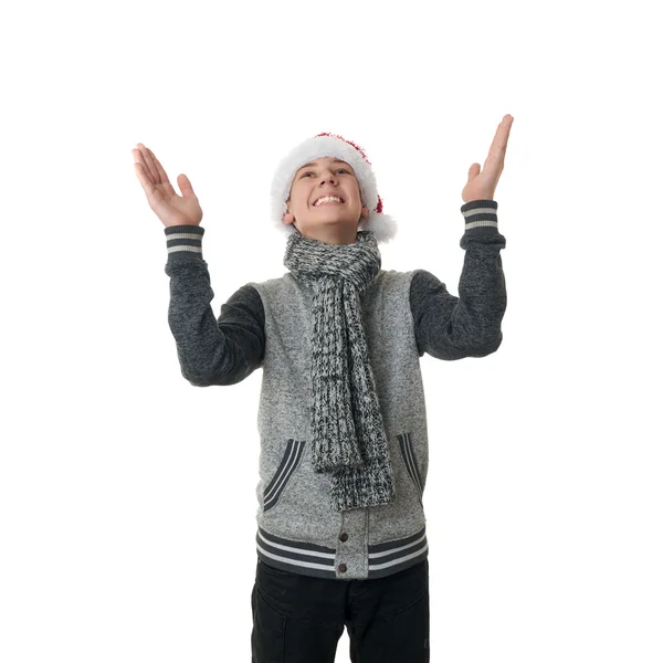 Симпатичный подросток в сером свитере на белом изолированном фоне — стоковое фото
