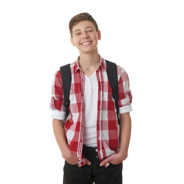 Bonito adolescente menino sobre branco isolado fundo — Fotografia de Stock