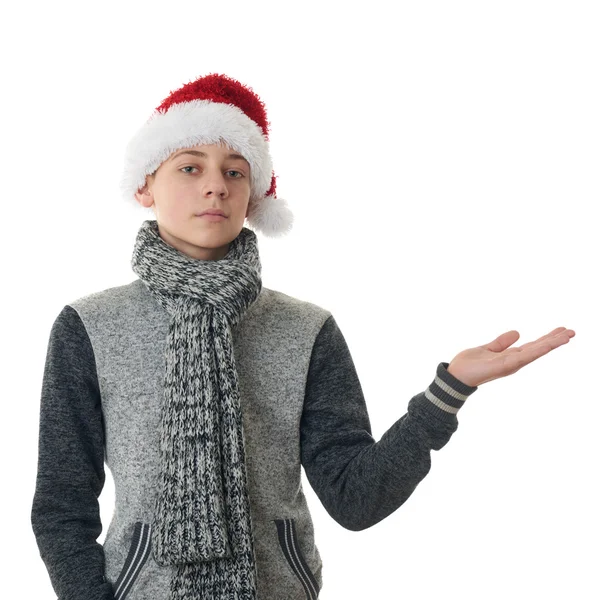 孤立した白地に灰色のセーターかわいいティーンエイ ジャーの男の子 — ストック写真