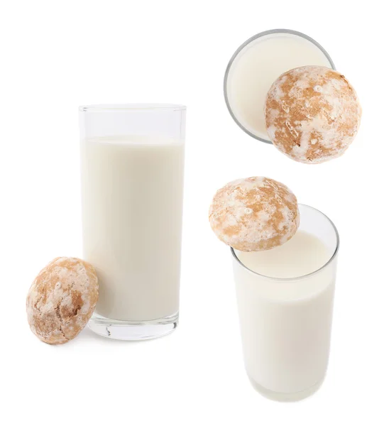 Glas melk en cookie geïsoleerd op de witte achtergrond — Stockfoto