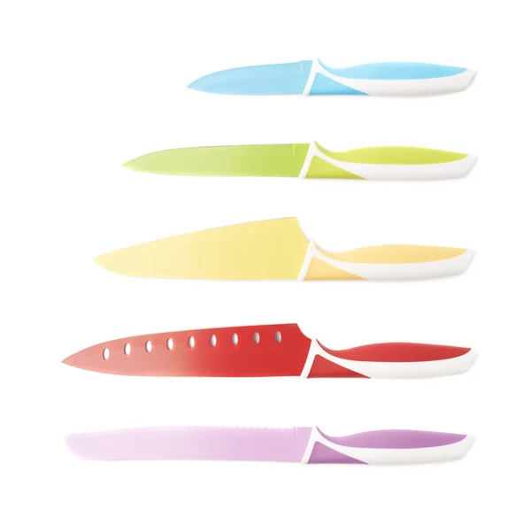 Zestaw noży stalowych na białym tle nad białym tle — Zdjęcie stockowe
