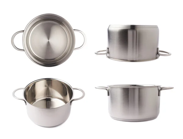 Stainless steel cooking pot pan isolated over white background — Stock Photo, Image