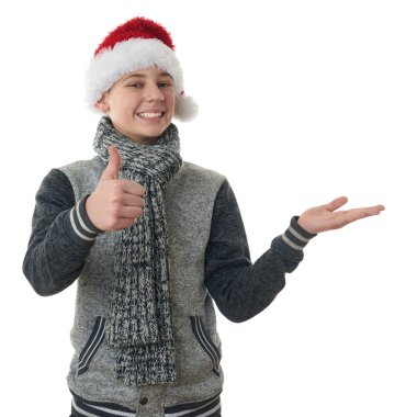 Sevimli genç çocuk beyaz izole arka plan üzerinde gri süveterli